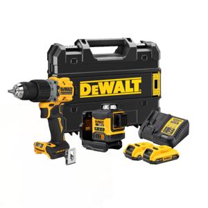 DeWALT DCK2095D2T Accu Combiset 3x360° Kruislijnlaser DCLE34031 + Accu Klop-/Schroefboormachine DCD805N 18V XR 2.0Ah in TSTAK