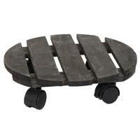 Planten trolley - Acacia hout - D30 x H8 cm - tot 50 kg - multiroller - hondje