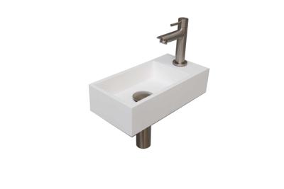 Fonteinset INK Versus 36x18x9 cm Polystone Mat Wit Met Kraangat Rechts Brushed Nickel