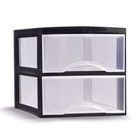 Ladeblokje/bureau organizer met 2x lades - transparant/zwart - L26 x B36 x H25 cm - plastic