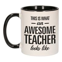 Awesome teacher / Geweldige leerkracht mok / beker zwart wit 300 ml - Cadeau mokken