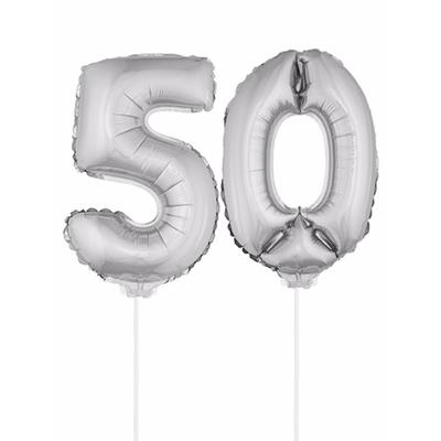 50 jaar leeftijd feestartikelen - versiering cijfers - ballonnen op stokje - van 41 cm