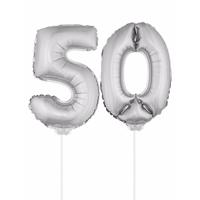 50 jaar leeftijd feestartikelen - versiering cijfers - ballonnen op stokje - van 41 cm