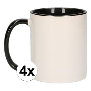 Koffiemok / thee beker - 4x - 300 ml - Wit/zwart - Cadeau mokken - keramiek