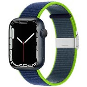 Nylon bandje met klemsluiting - Donkerblauw met groen - Geschikt voor Apple Watch 38mm / 40mm / 41mm