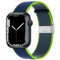 Nylon bandje met klemsluiting - Donkerblauw met groen - Geschikt voor Apple Watch 38mm / 40mm / 41mm - thumbnail