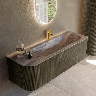Badmeubel Mondiaz Kurve-Dlux | 135 cm | Meubelkleur Shadow | Wastafelkleur Oza | Solid surface | Wasbak rechter zijde spoelbak | 1 kraangat