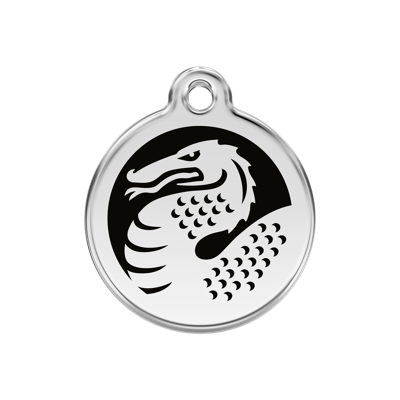 Dragon Black roestvrijstalen hondenpenning medium/gemiddeld dia. 3 cm - Reddingo