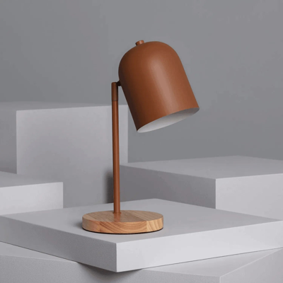Kleine tafellamp hout met verstelbare kap schakelaar & E27 fitting