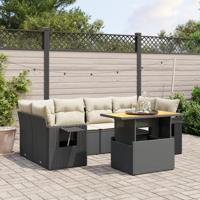 7-delige Loungeset met kussens poly rattan zwart