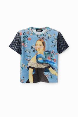 Gebreid T-shirt met collage - BLUE - S