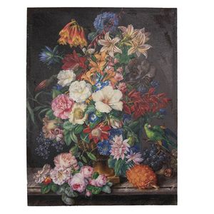 Clayre & Eef Schilderij 55x73 cm Bruin Rood Canvas Bloemen Canvas schilderij Bruin Canvas schilderij