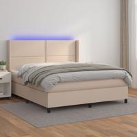 Boxspring met matras en LED kunstleer cappuccinokleur 180x200cm