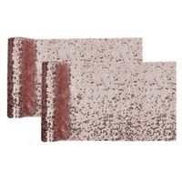 Kerst thema diner tafelloper op rol - 2x - rose goud pailletten - 19 x 190 cm - polyester - thumbnail