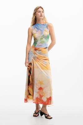 Gedrapeerde lange jurk - MATERIAL FINISHES - S