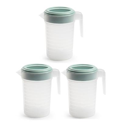 Waterkannen met deksel - 3x stuks - 1 liter - groen/ transparant - kunststof - schenkkan karaf Waterkannen met deksel - 3x stuks - 1 liter - groen/ transparant - kunststof - schenkkan karaf