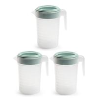 Waterkannen met deksel - 3x stuks - 1 liter - groen/ transparant - kunststof - schenkkan karaf
