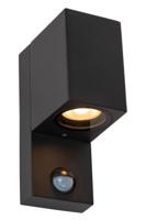 Lucide ZARO - Wandspot / Wandlamp Binnen/Buiten - 1xGU10 - IP65 - Beweging & dag/nacht sensor (uitschakelbaar) - Zwart
