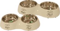 Hondeneetbak dubbel plastic/RVS water/food 27 cm beige - Gebr de boon