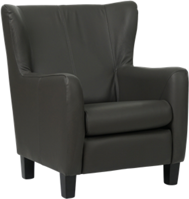 Donkergrijze leren landelijke oorfauteuil Hug - poot hout zwart - Hermes Leer Antracite (donkergrijs leer)