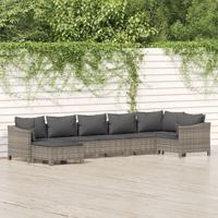 7-delige Loungeset met kussens poly rattan grijs