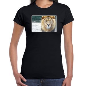 Dieren t-shirt met leeuwen foto zwart voor dames