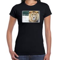 Dieren t-shirt met leeuwen foto zwart voor dames - thumbnail