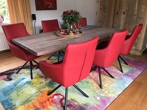 Set van 6 leren eetkamerstoelen - draaibaar - rood leer - Echt leer, Industrieel, ontdek de vele Leersoorten en Kleuren bij ShopX