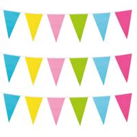 Boland PE vlaggenlijn met puntvlaggetjes - 3x - 10 meter - multi kleuren - tuinfeest - verjaardag