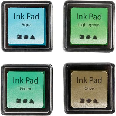 Creativ Company Stempelinkt, h: 2 cm, afm 3,5x3,5 cm, groen, lichtgroen, olijf, aqua, 4 stuk/ 1 doos