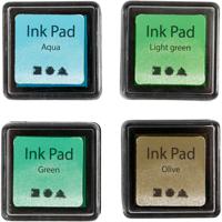 Creativ Company Stempelinkt, h: 2 cm, afm 3,5x3,5 cm, groen, lichtgroen, olijf, aqua, 4 stuk/ 1 doos