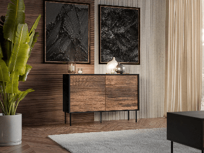 Commode HEPRANI 1 deur 3 lades walnoot bruin/zwart