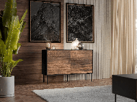 Commode HEPRANI 1 deur 3 lades walnoot bruin/zwart