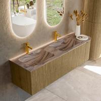Badmeubel Mondiaz Kurve-Dlux | 155 cm | Meubelkleur Dusk | Wastafelkleur Sombra | Solid surface | Dubbel / Links spoelbak | 2 kraangaten