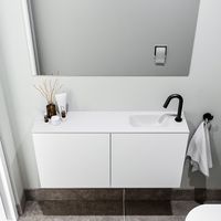 Zaro Polly toiletmeubel 100cm mat wit met witte wastafel met kraangat rechts - thumbnail