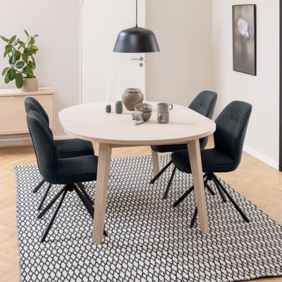 Bendt Uitschuifbare Ronde Eettafel 'Mads' Eiken whitewash, 120-220 x 120cm
