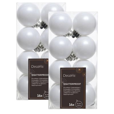 Decoris kleine kerstballen - 32x st - wit - 4 cm - kunststof - onbreekbare kerstballen