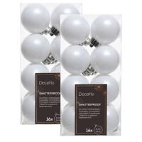 Decoris kleine kerstballen - 32x st - wit - 4 cm - kunststof - onbreekbare kerstballen