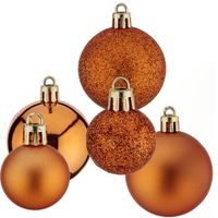 Kerstballen - 24x st - oranje - 3 en 5 cm - kunststof - glitter/mat/glans