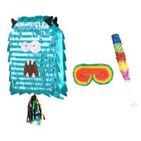 Verjaardag Pinata monster - blauw - 50 x 40 cm - set met stok en masker