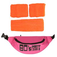 Foute 80s/90s party verkleed accessoire set - neon oranje - jaren 80/90 thema feestje - thumbnail