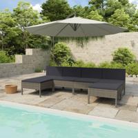 6-delige Loungeset met kussens poly rattan grijs