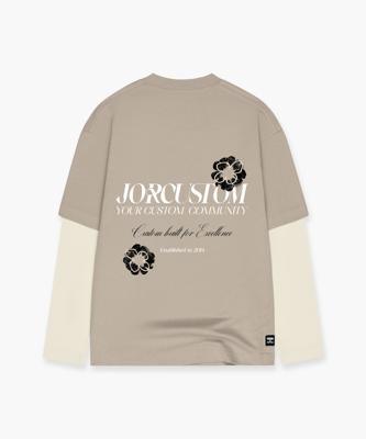 Jorcustom Flowers Double Layered Longsleeve T-Shirt Heren Taupe/Beige - Maat M - Kleur: BeigeTaupe | Soccerfanshop