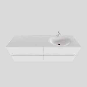 Badkamermeubel Solid Surface BWS Stockholm 200x46 cm Mat Wit Wasbak Rechts (1 kraangat, 4 lades)