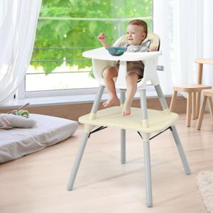 Convertible Baby Kinderstoel met Verwijderbaar & Verstelbaar Dienblad Baby Ruststoel met 5-Puntsgordel Ademende Zitting Wit + Beige