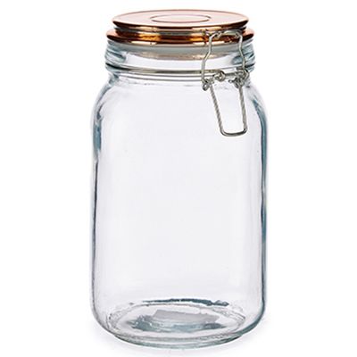 Glazen luxe keuken voorraadpot/voorraadbus met klepdeksel koper 1500 ml