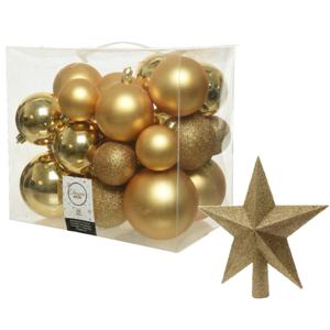 Kerstversiering kunststof kerstballen met piek goud 6-8-10 cm pakket van 27x stuks - Kerstbal