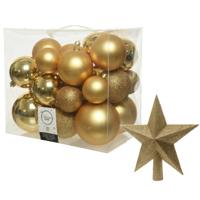 Kerstversiering kunststof kerstballen met piek goud 6-8-10 cm pakket van 27x stuks - Kerstbal - thumbnail