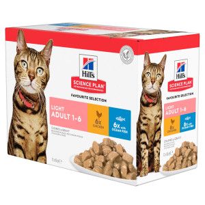 Hill&apos;s Adult Light nat kattenvoer met kip & zeevis maaltijdzakje combipack 1 doos (12 x 85 g)