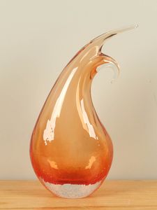 Glazen vaas oranje, onderkant craquelé, 31 cm, A003